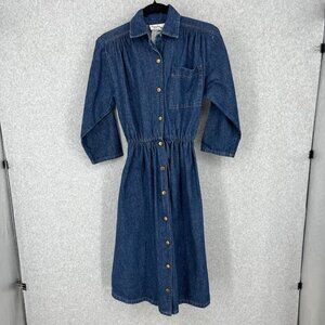 Ransom Vtg 70s Midi Denim Dress Size 6 Dark Blue Wash Snap Front Pockets Modest